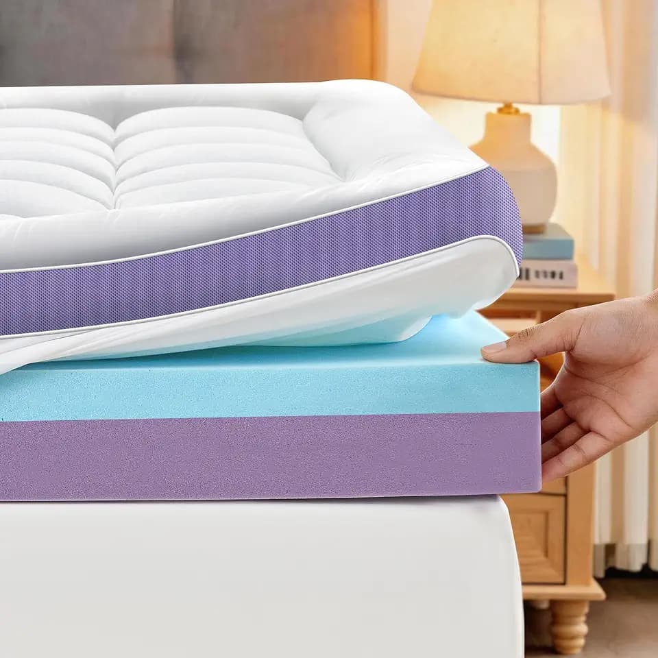 5 Inch Dual Layer Memory Foam Mattress Topper Twin Size, 2'' Pillow Top Mattress Pad for Back Pain Relief, 2'' Support Foam, 1'' Cooling Memory Foam, Soft Dorm Bed Topper for Side Sleeper