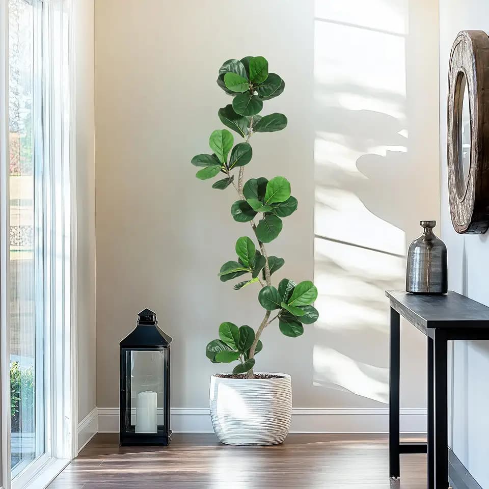 GarveeHome 6 ft Artificial Fiddle Leaf Fig Tree with Black Nursery Planter