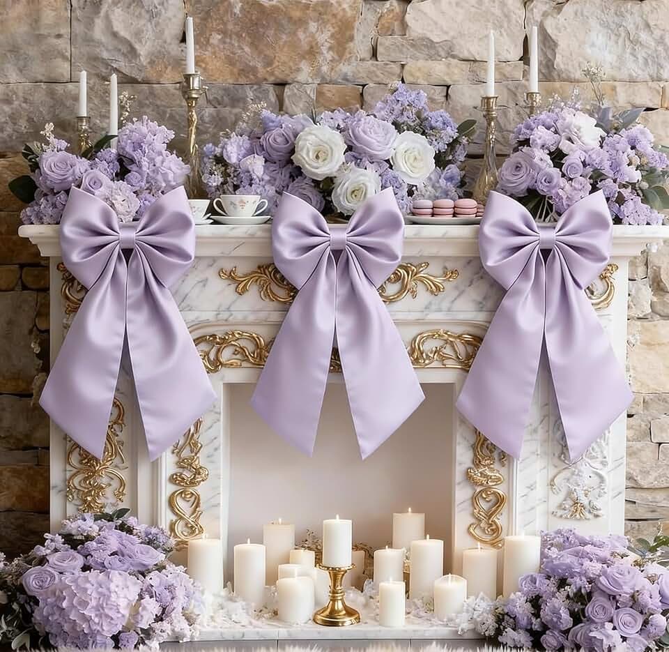 Big Purple Bows for Valentine's Day Tree Topper, 23x11 in Purple Satin Bow Decorstions for Room Hoom Wall Backdrop Room as Crib Skirt for Holiday Bow Decor Xmas (Heavyweight Satin)