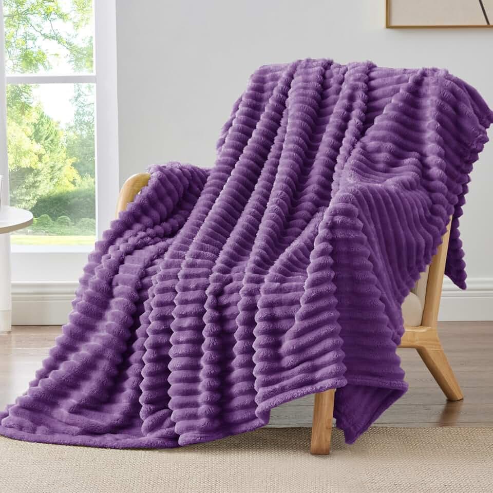 BEDELITE Ribbed Purple Throw Blanket for Couch, 50"x60"