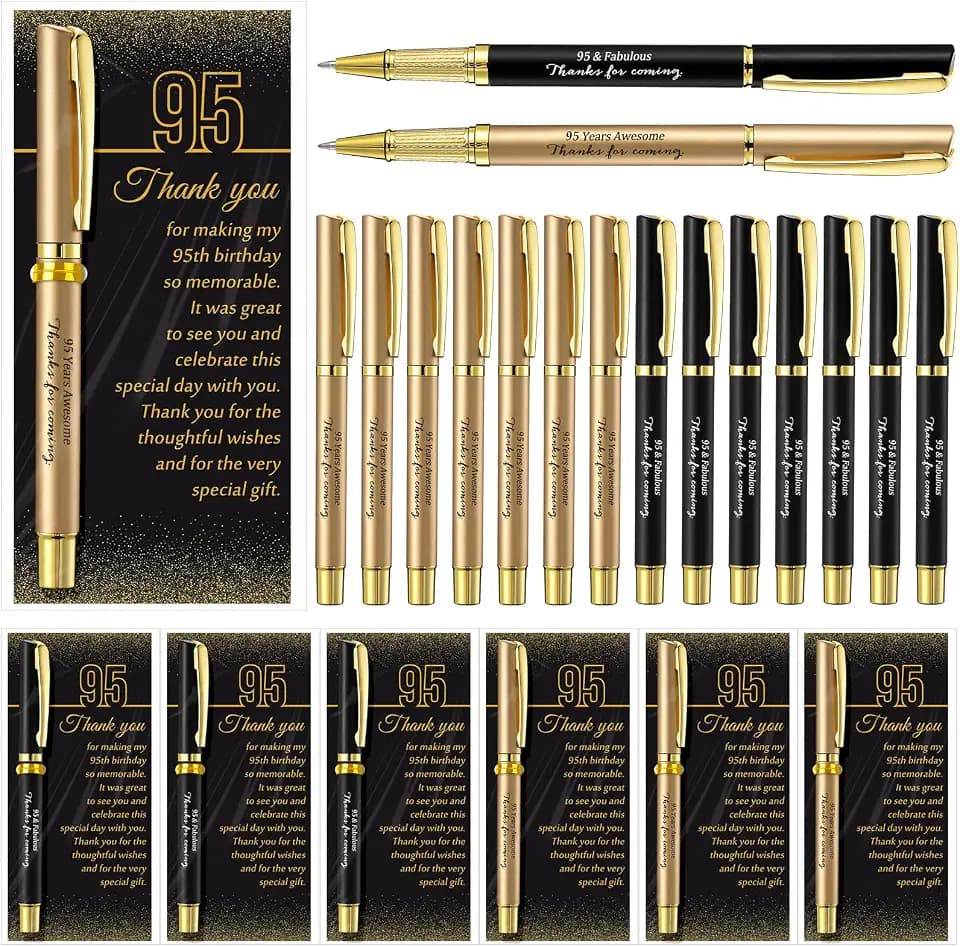Feifeiya 50 Set 95th Birthday Favors with Black Gold Pens Cards