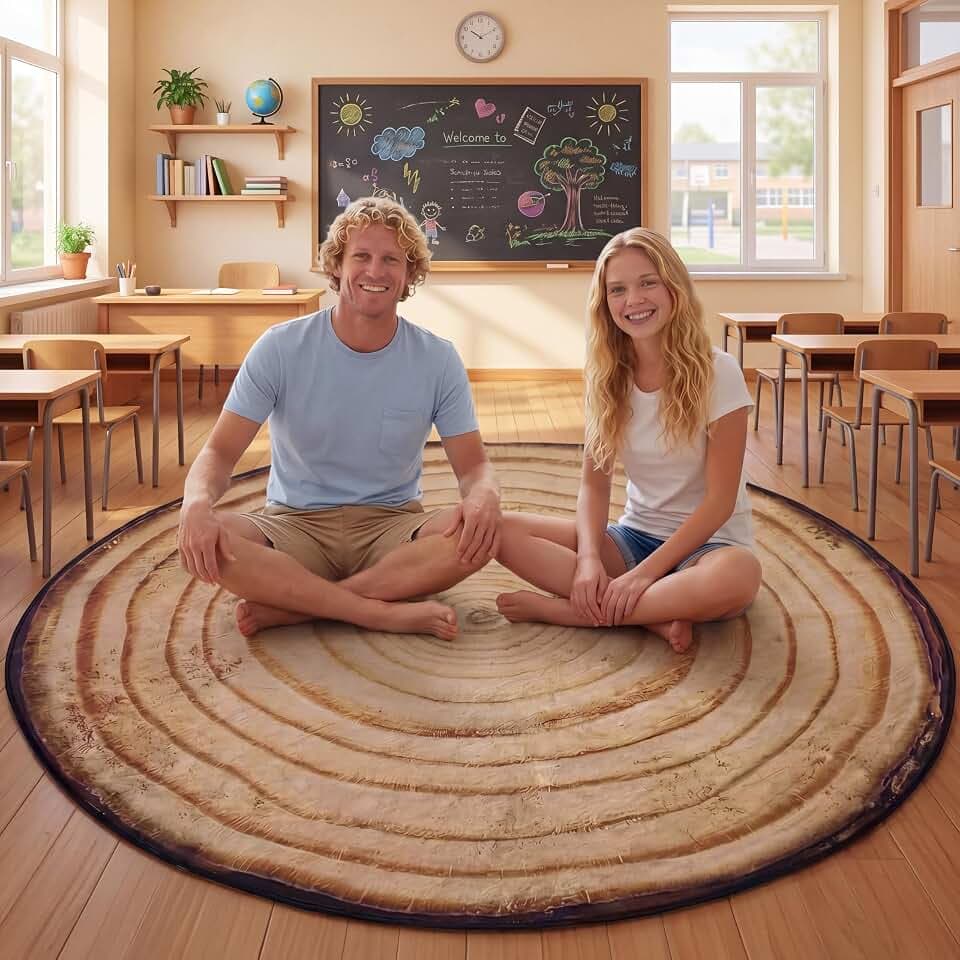Dunzy 5ft Round Vintage Tree Stump Wood Carpet Washable Non-Slip Nature Photography for Living Room Bedroom Playroom Dorm Office Seating Playmat Camping Photography Marshmallow Fire Party Decor