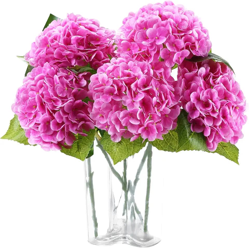 Coferset 5pcs Real Touch Artificial Hydrangea Flowers,Light Fuchsia