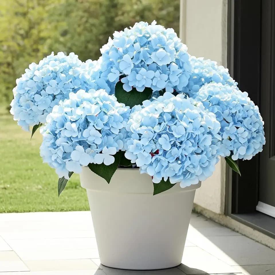 Auihiay 6 Bundles Blue Hydrangea Artificial Flowers for Outdoors and Indoor