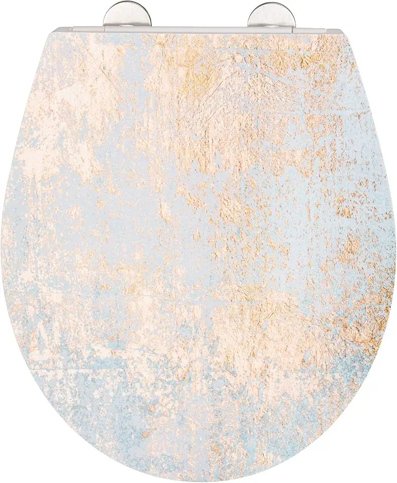 WENKO WC-Sitz Mod. Agate, Toilettensitz aus antibakteriellem Duroplast mit Absenkautomatik und rostfreier Fix-Clip Edelstahl Hygiene Befestigung, WC-Deckel mit Relief-Oberfläche, 38 x 44,5 cm