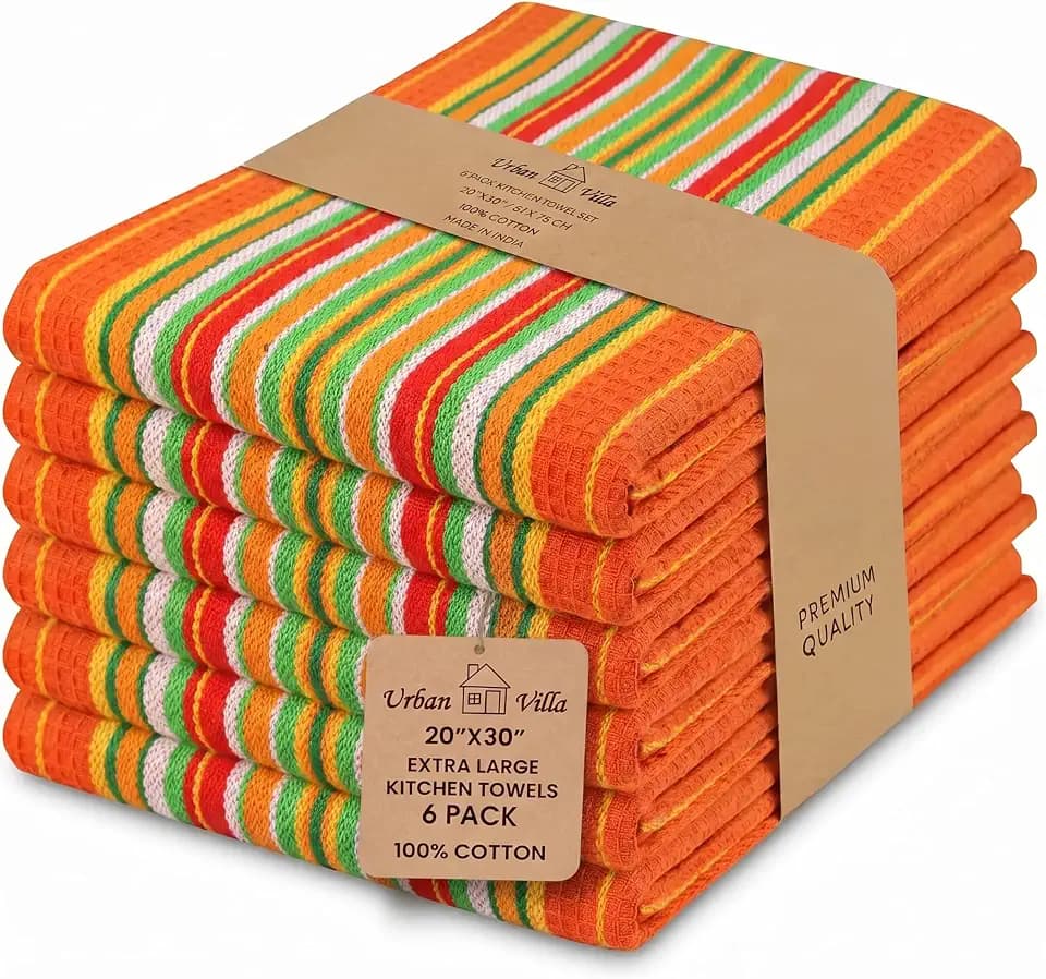 Urban Villa Kitchen Towels Cotton Dish Towels 20”x30” (Set of 6) Orange