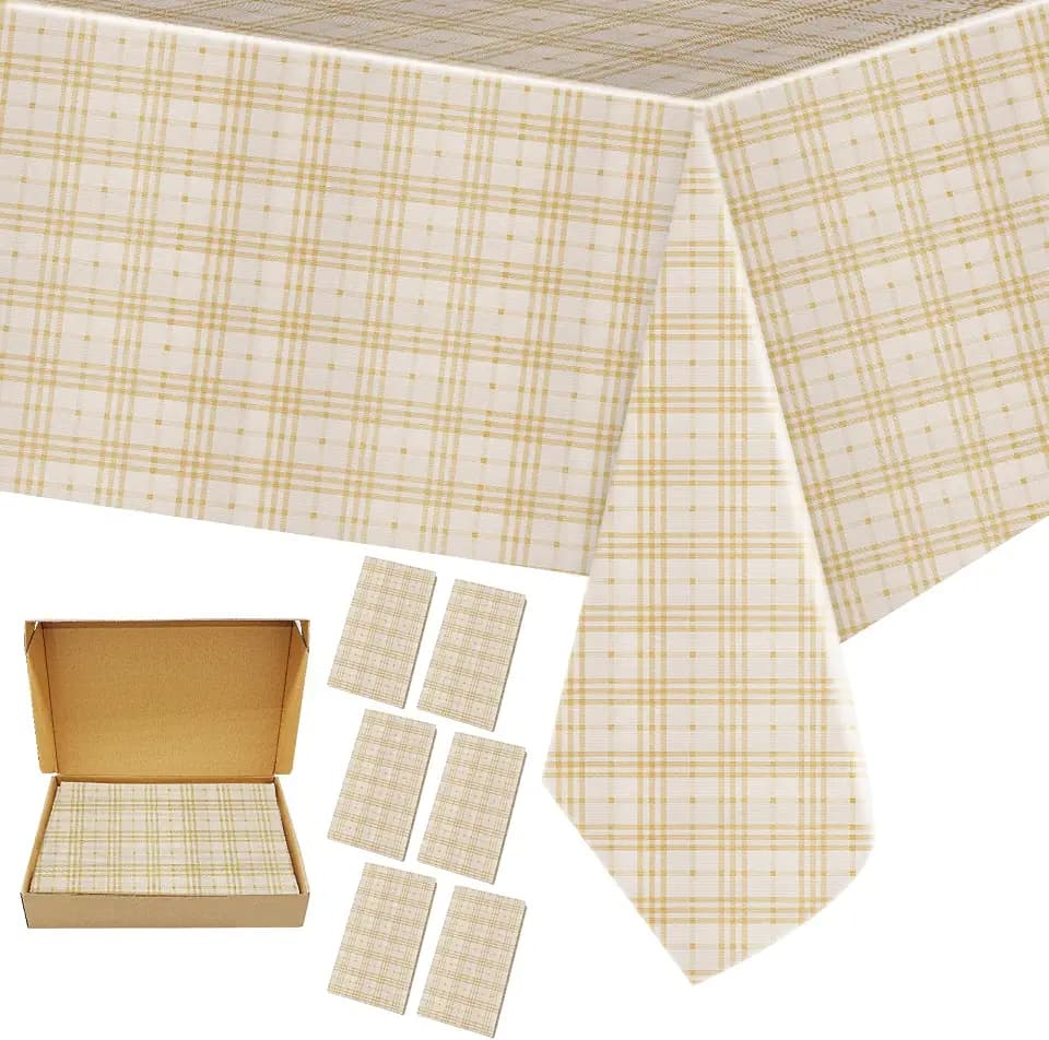 6 Pack Disposable Plastic Light Yellow Gingham Tablecloths