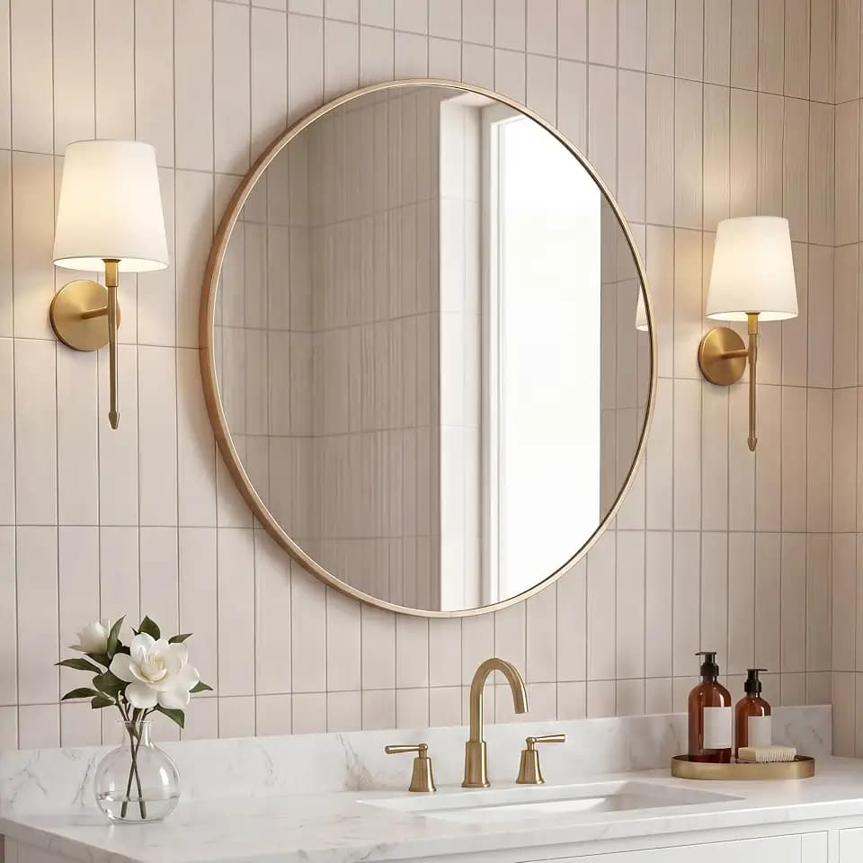 JONATHAN Y Eclipse Aluminum Framed Round Wall Mirror 24", Gold