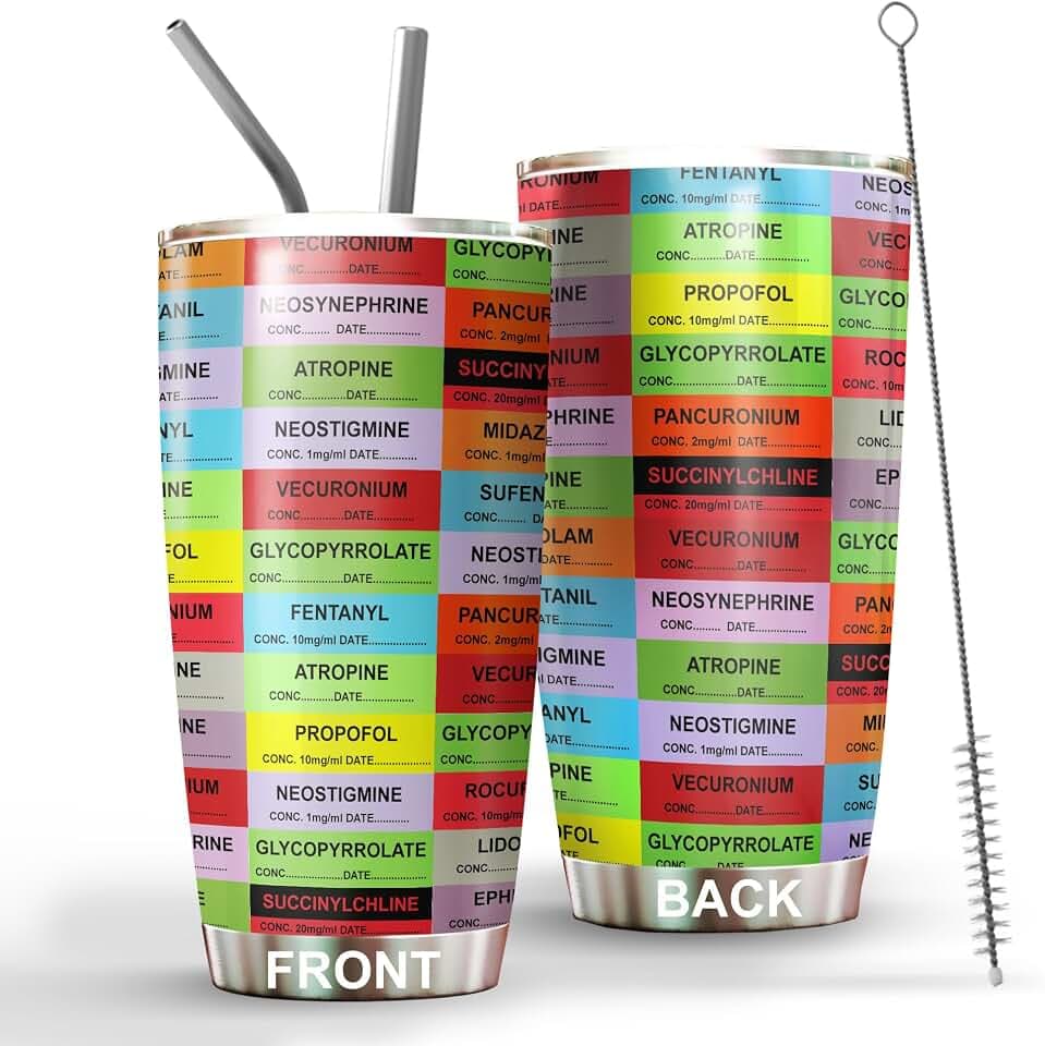 Anesthesia Tumbler Stainless Steel 20oz, Medication Label Gift For Birthday Christmas, Nurse Gift For Doctor Assistant CRNA PACU ER ICU Nurse Anesthetist Surgeon Anesthesiologist Tumbler Wrap