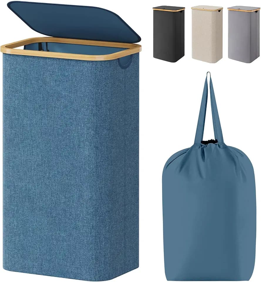 Lifewit 105L Large Laundry Basket with Lid, Removable Bags, Dark Blue
