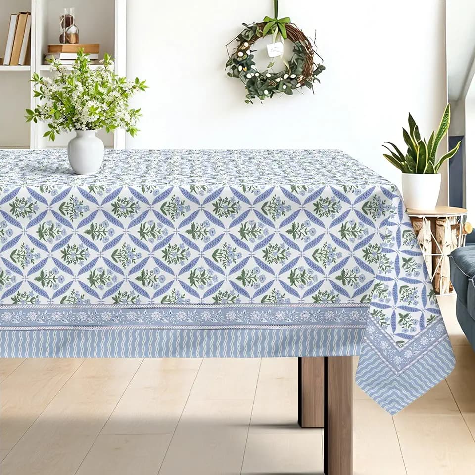Block Print Floral Washable Rectangle Table Cloth 60x120inch