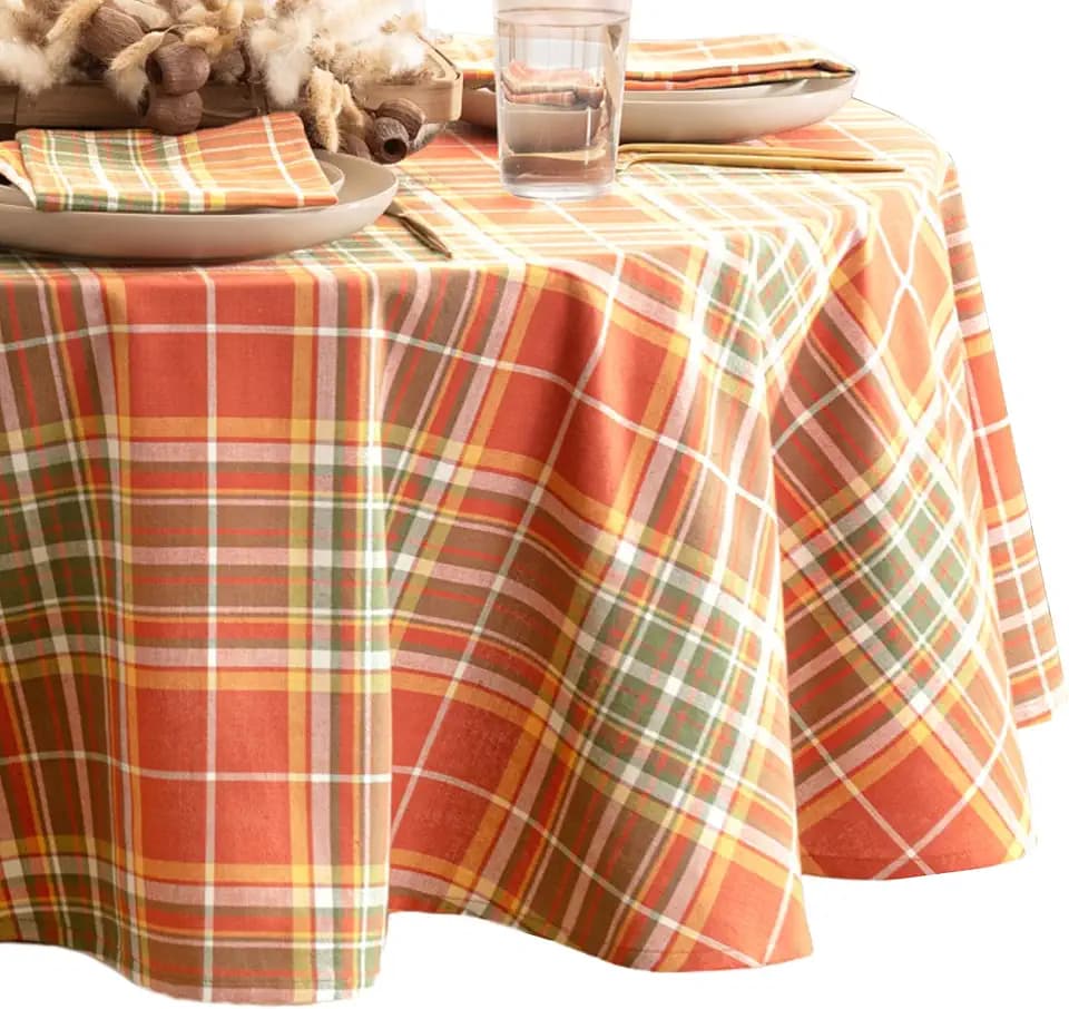 Hawley Plaid Harvest Cotton Tablecloth, Multicolor - 70" W x 70" L Round