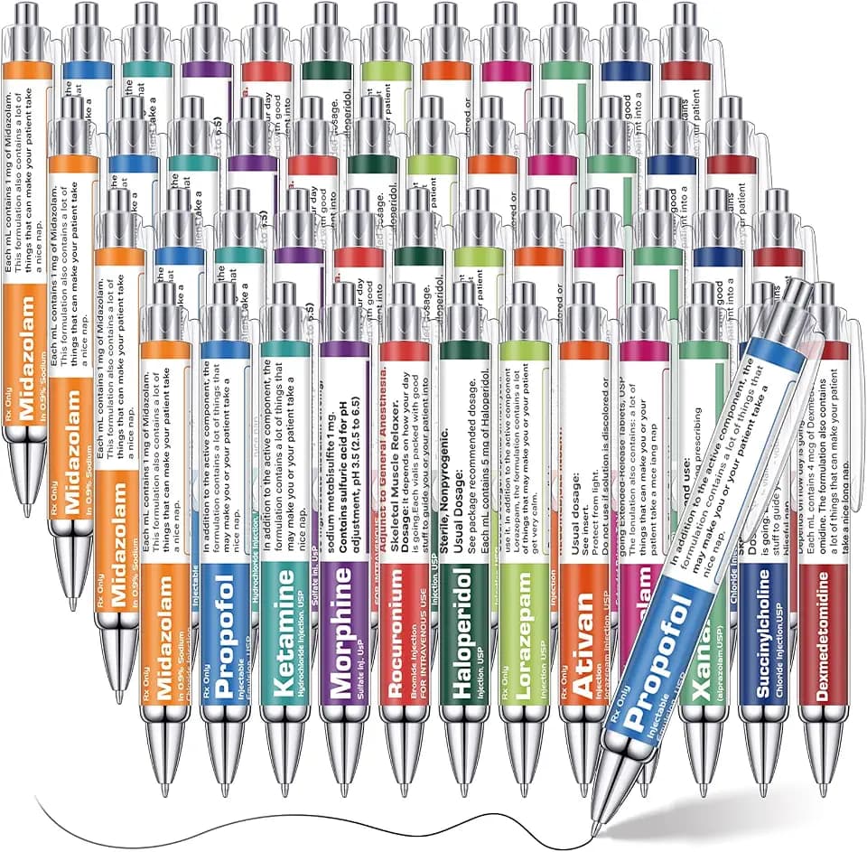48 Pcs Pharmacy Pens Gifts for Nurse Pharmacist, Funny Drug Retractable Ballpoint Pens, Nurses Week Gifts Bulk, Nurse Medical Pens Pharmacy Tech Technician Graduation Gift Accessories for Women Men