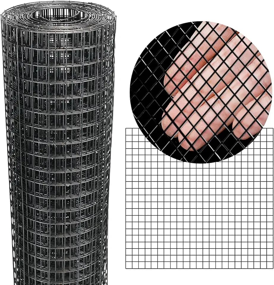 Black Hardware Cloth 20'' x 10' PVC Steel Vinyl Coated 1/4 inch Galvanized Wire Mesh Roll (23 GA) Chicken Wire Fence Roll, for coop Fences,Screen mesh, Rabbit/Snake Fences, Poultry enclosures, etc.