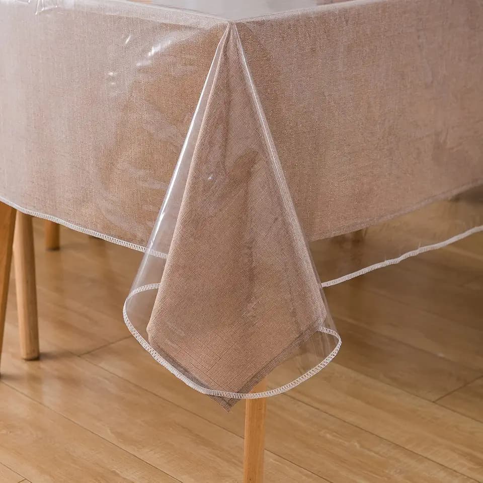 Pioggia Clear Heavy Duty Vinyl Tablecloth with Sewn Finished Edges Rectangle Waterproof Oil-Proof Stain Resistant Plastic Table Cover Protector (60 x 84 Inch)