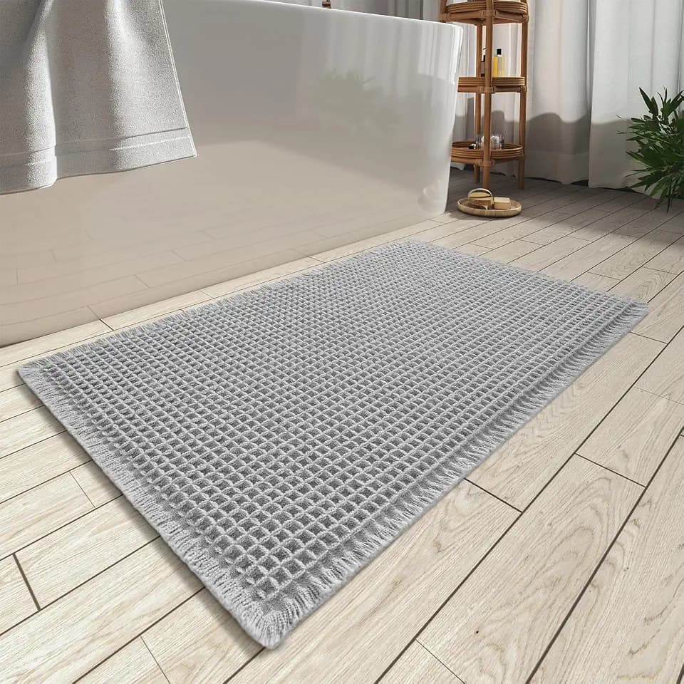 Light Grey, Quick Dry Washable Bathroom Rugs, Extra Soft Decorative Bath Rugs for Bathroom Floor, Beside Tub and Shower