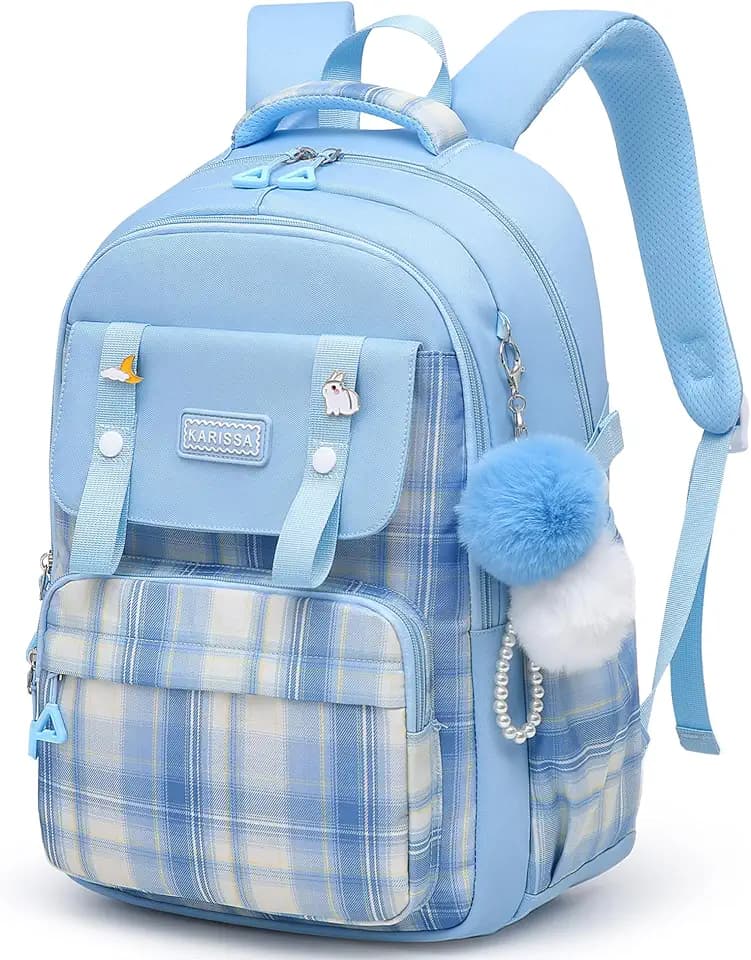 Alrisg Girls Plaid Backpack School Bookbag for Kids Elementary Middle School Cute Backpack for Girls Blue
