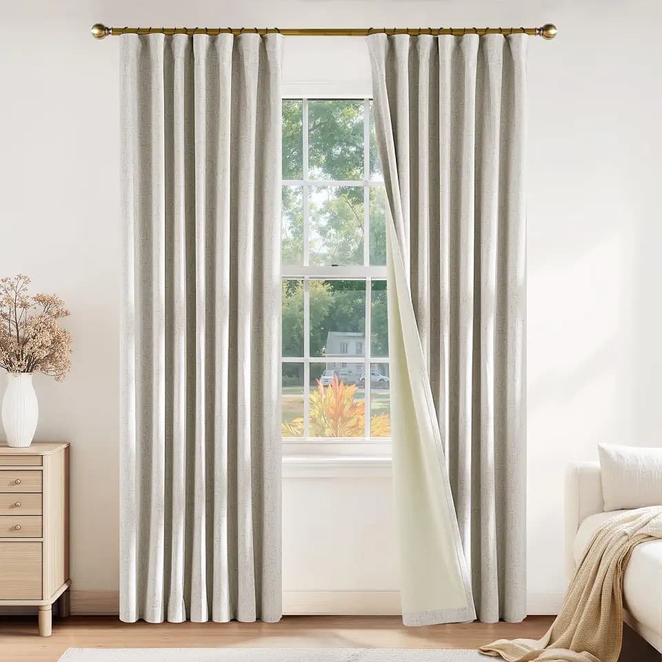 PONY DANCE 100% Black Out Curtains for Bedroom 72 inches Long, Natural