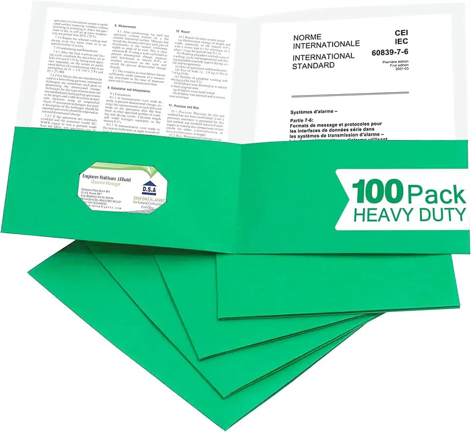 Zzrywuty 100 Packs Paper Green Folders with Pockets for Students,Businessmen and Office Workers,Letter Size,Two Pocket Folders with Card Slot for Office,Business,School Supplies