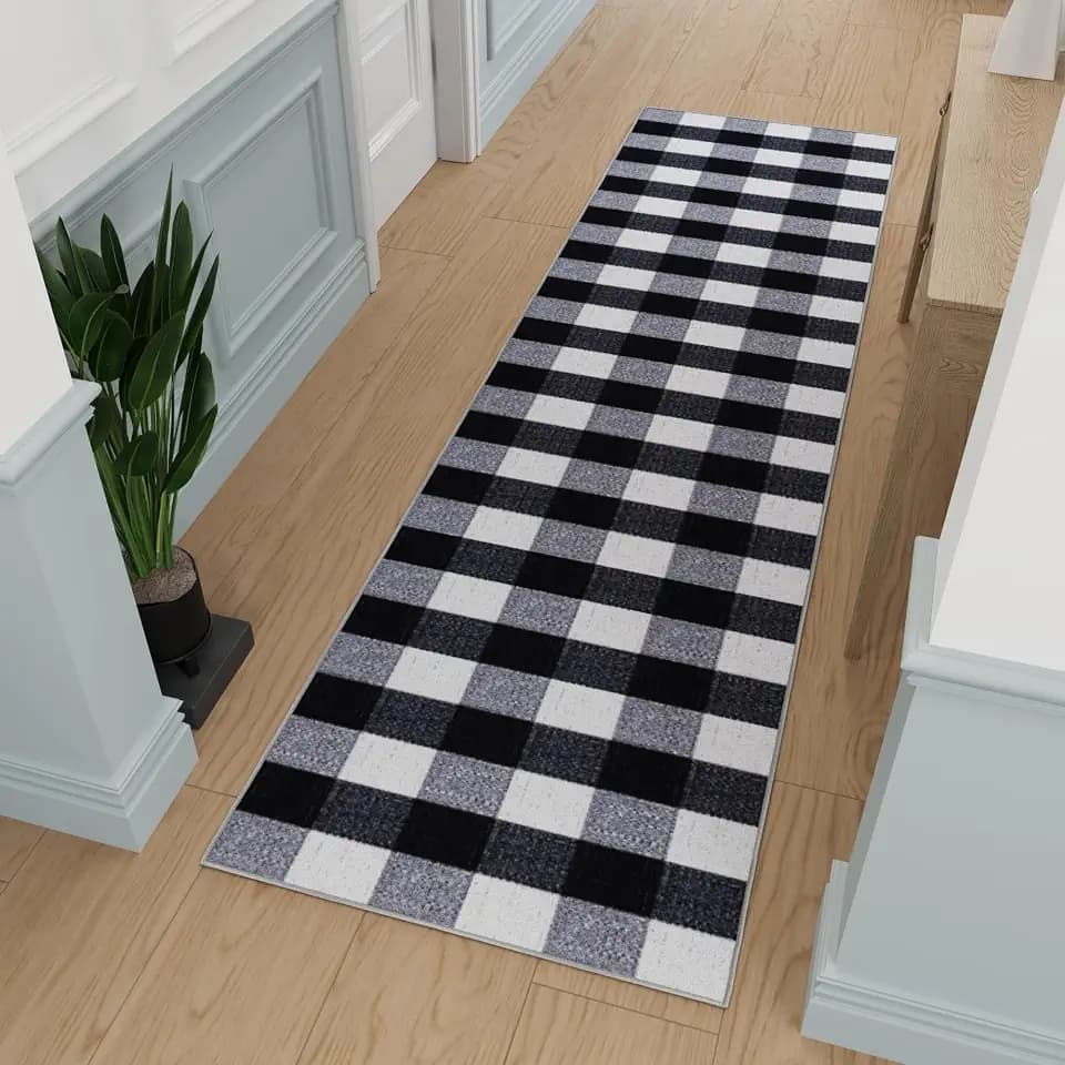 Ottomanson Buffalo Plaid 3x10 Hallway Runner Rug – Farmhouse Kitchen Rugs