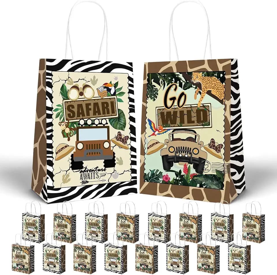 Apinwin 16PCS Jungle Mouse Safari Party Gift Bags with Handles