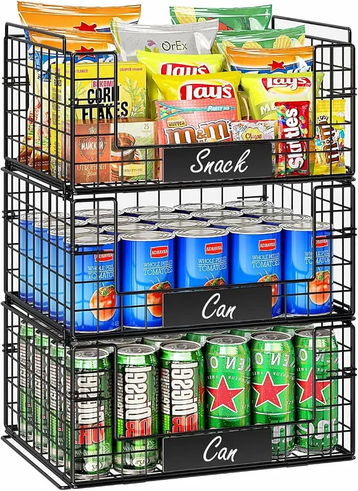 JKsmart 3 Pack XXL Stackable Wire Baskets, Pantry Organizers and Storage