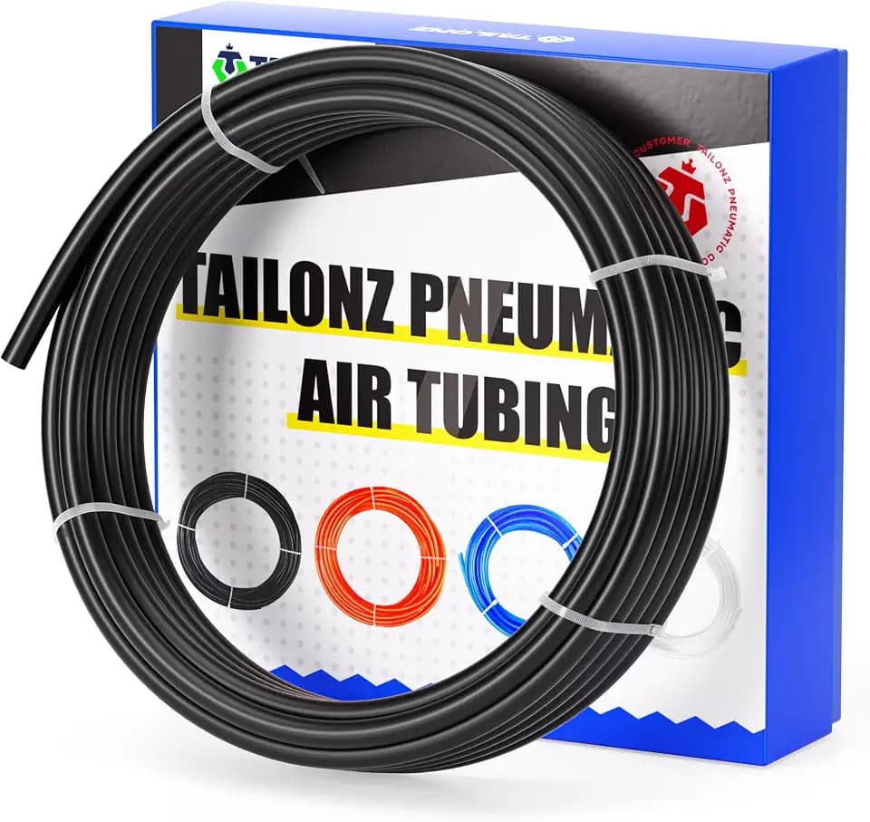 TAILONZ PNEUMATIC Black DOT Air Line 1/4 Inch OD PA12 Nylon Air Tubing Kit, Push to Connect Fittings Pipe Hose Air Line Tubing,Compression Fitting Kit 10 Meter 32.8ft