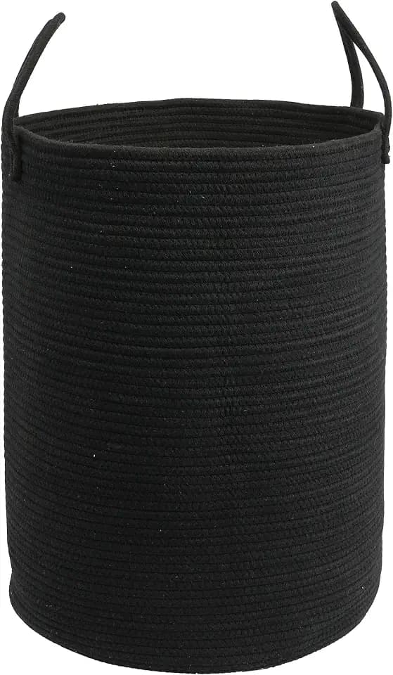 Woven Cotton Rope Laundry Basket Hamper 16" x 22" Large Black