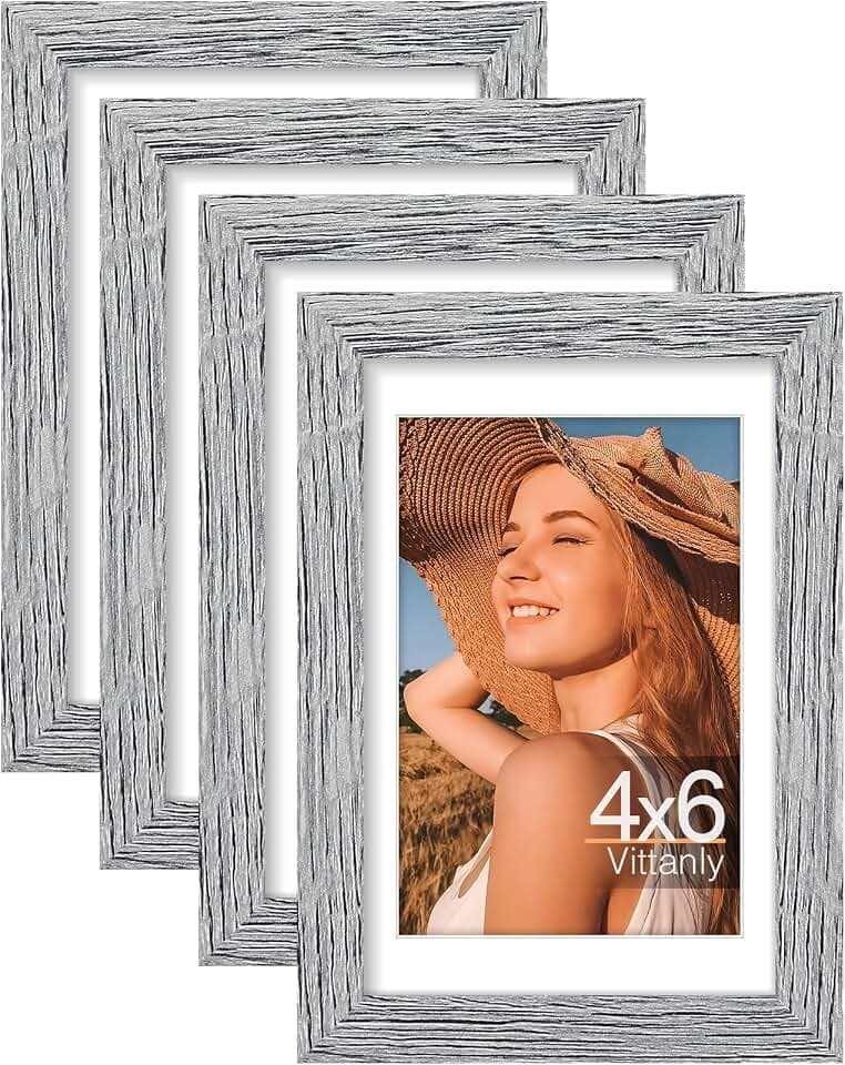 Vittanly 4x6 Picture Frames Set of 4, for Wall or Tabletop Display, Grey