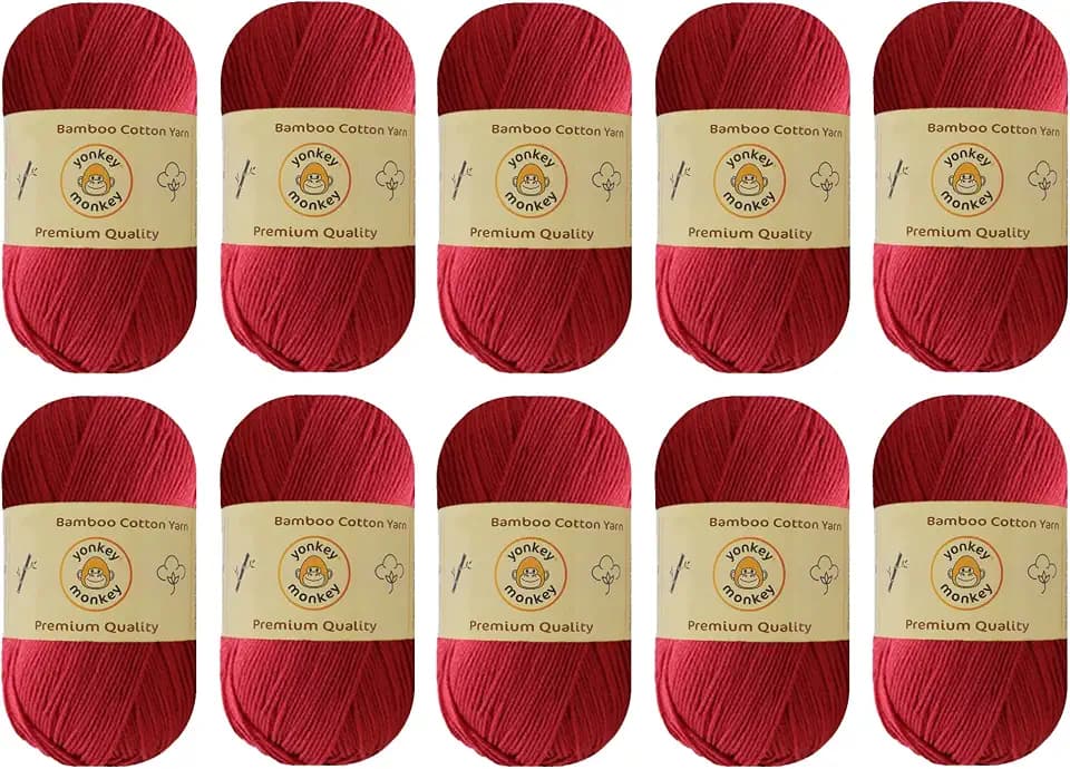 10-Pack of Yonkey Monkey 500 Grams Yarn - 70% Rayon derived from Bamboo, 30% Cotton - Imported -Ruby Red 9007
