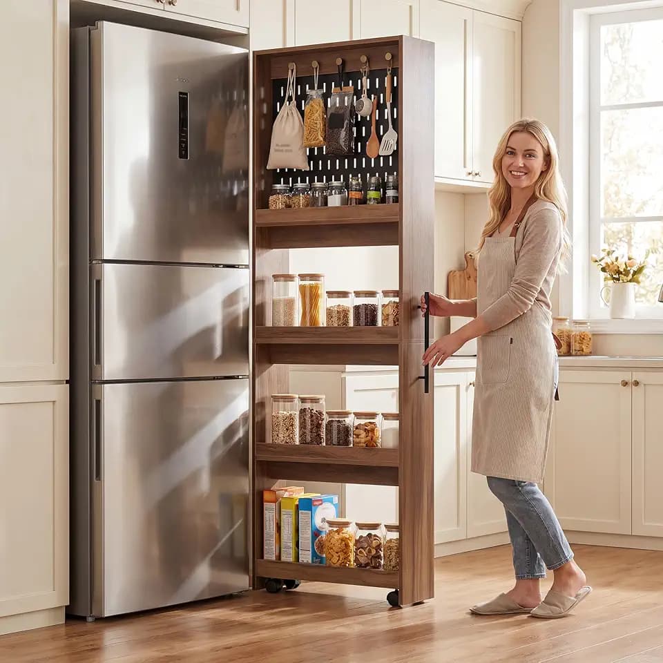 Pull Out Pantry Storage Cart Next to Fridge, Rolling Utility Cart on Wheels