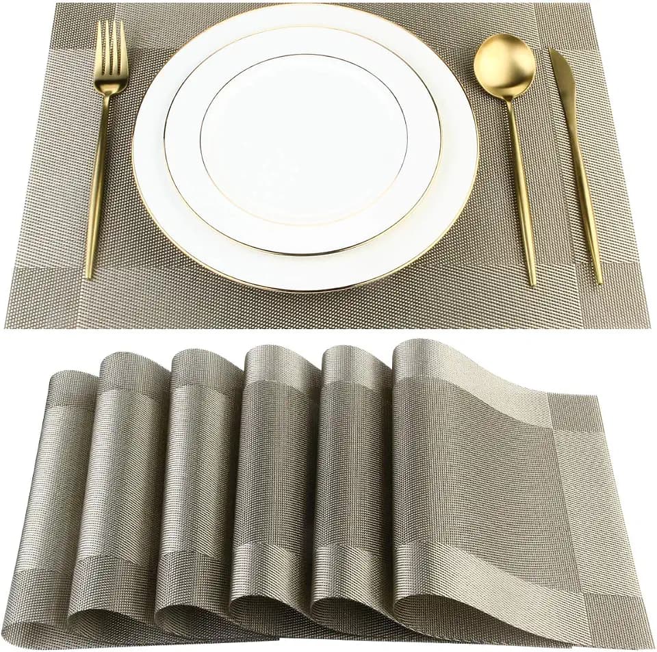DACHUI Placemats Set of 6, PVC Woven Vinyl Placemats (Coffee-Cross)