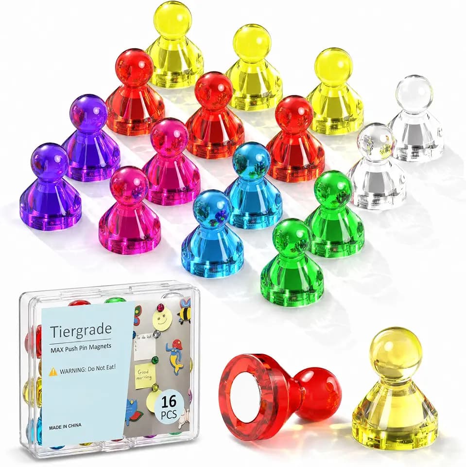 MAX Push Pin Magnets - Tiergrade 16 Pack 7 Assorted Color Strong Magnets,Use at Kitchen Home Office and School Classroom, for Refrigerator Dry Erase Board and Whiteboard.