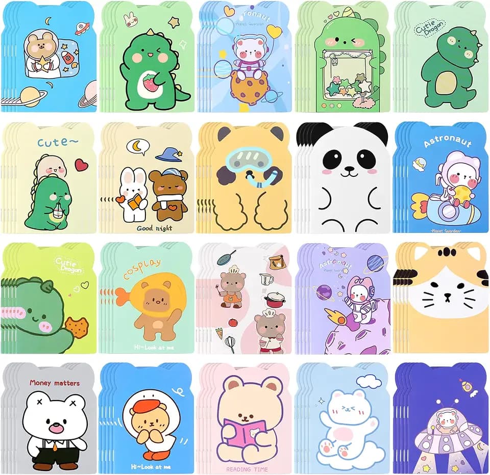 100pcs mini notebooks bulk party favors small cute pocketbook kawaii cartoon animal journal mini notepads for Christmas Classroom Prizes Gift College Ruled Pages back to school supplies for student