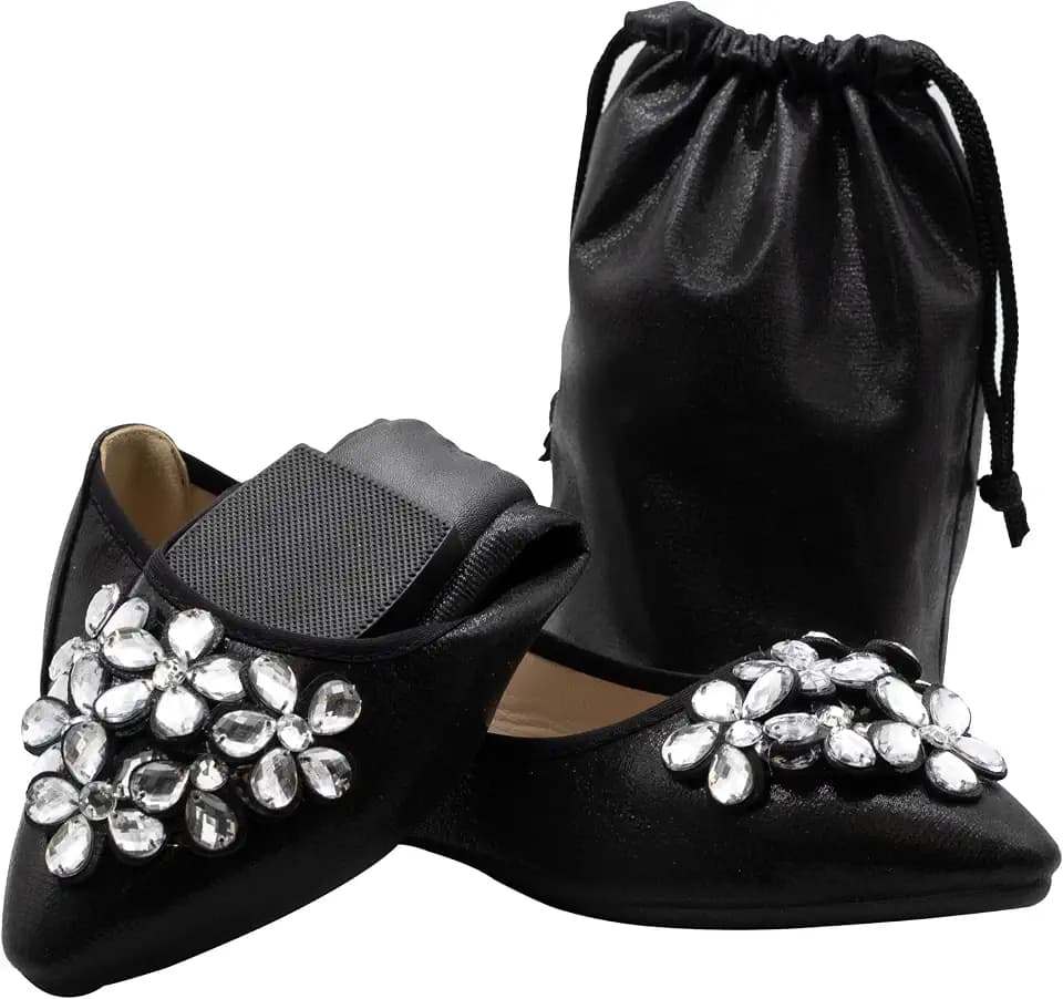 Foldable Flats for Women | Dressy Comfortable Rhinestone Shoes for Weddings