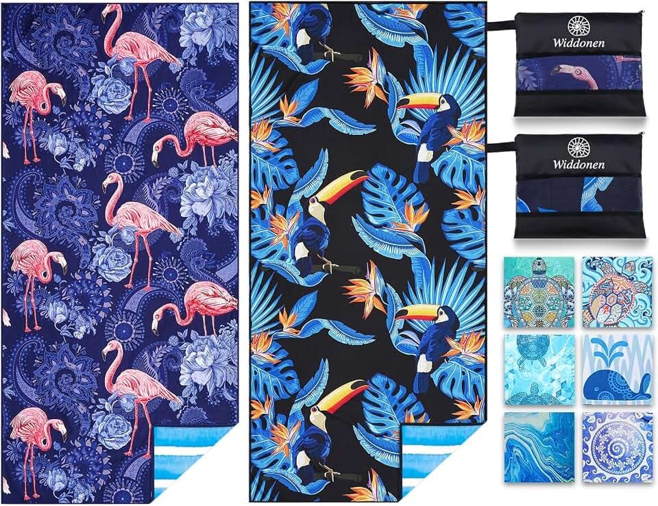 Widdonen Microfiber Beach Towel,Extra Large 2 Pack-71x32 with Bag Travel