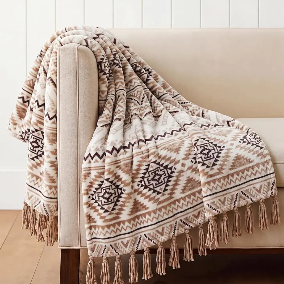 Boho Tassel Throw Blanket-Farmhouse Western Flannel Bohemian Blanket