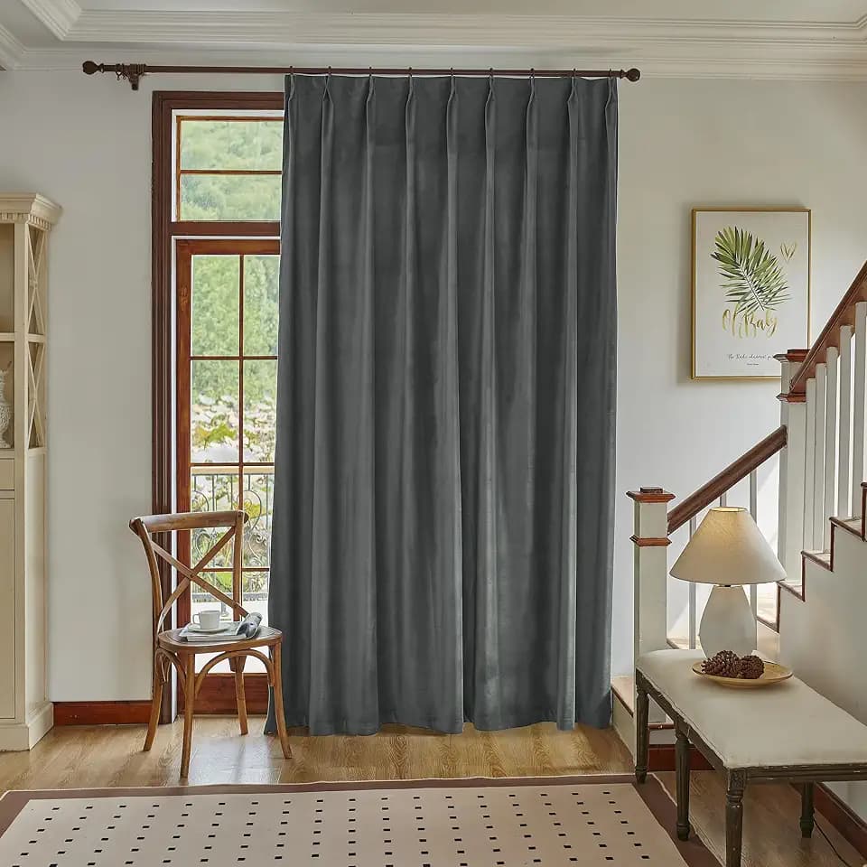 MAIHER Grey Velvet Blackout Pinch Pleated Curtains 108 Inches Long 1 Panel