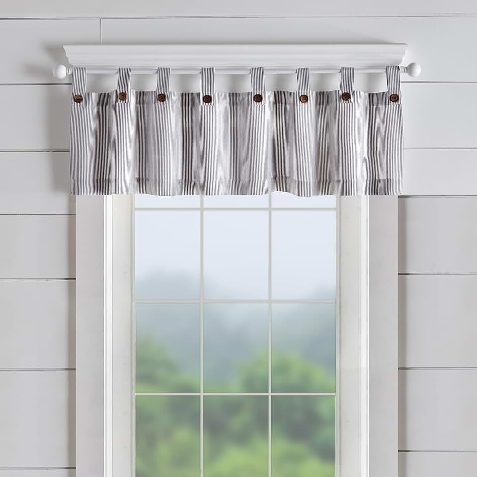 Tucker Ticking Stripe Window Valance, Gray - 60" W x 15" L