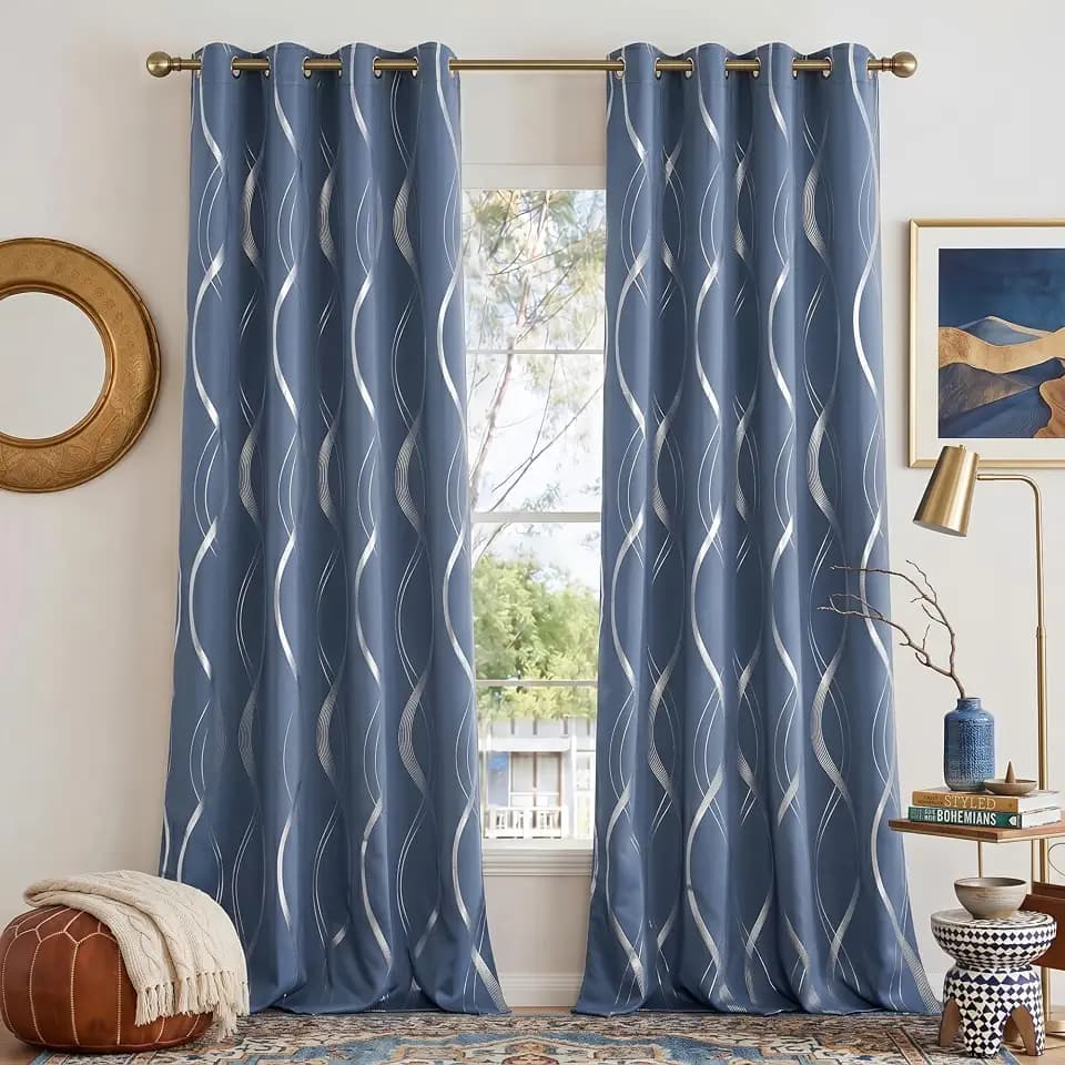 NICETOWN Stone Blue Decorative Curtains Blackout 84 inch Length