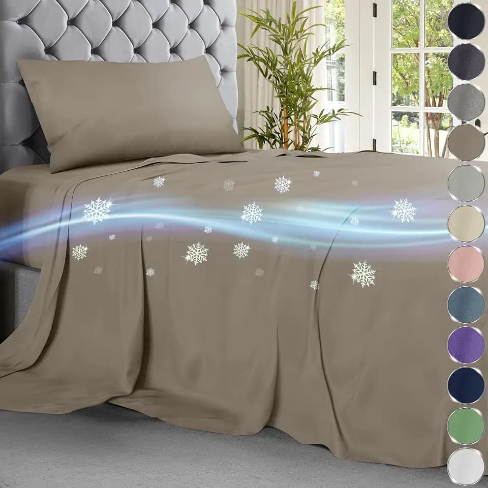 DECOLURE Cooling Bed Sheets Twin Set 3pcs - Luxurious & Ultra-Soft Twin Size Cooling Sheets for Hot Sleepers - Comfortable Cool Bamboo Viscose Microfiber Sheets Twin Size w/Deep Pockets (Beige)