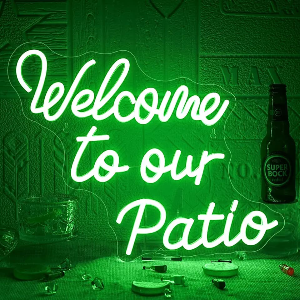 Welcome to Our Patio Neon Sign Wedding Green Plants Outdoor Neon