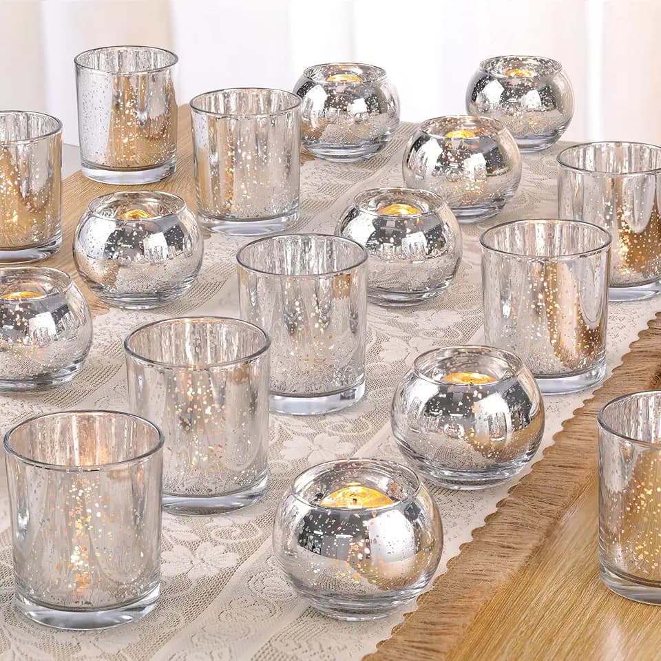 Volens 30pcs Assorted Silver Votive Candle Holders, Large Table Decorations