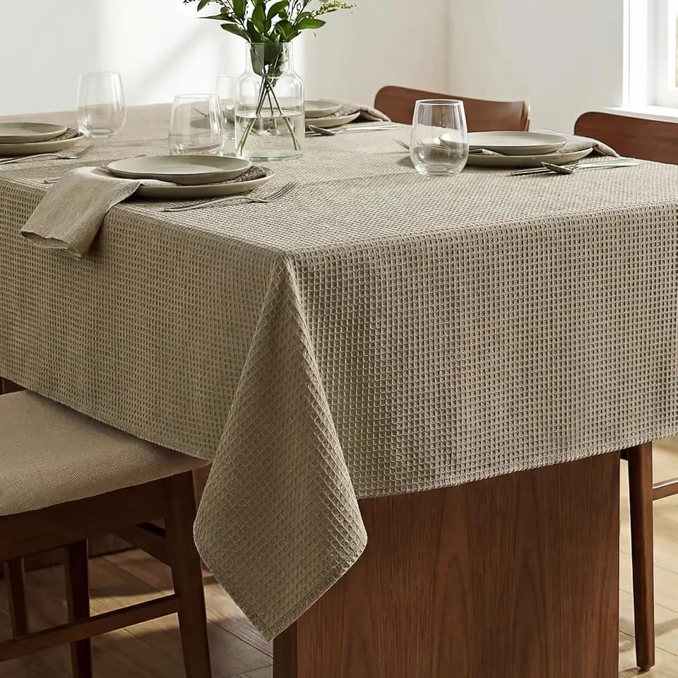 H.VERSAILTEX Rectangle Tablecloth Waffle Textured Waterproof Table Cloth Stain Resistant Wrinkle Free Washable Decorative Table Cover for Dining, Kitchen, Wedding and Parties (52x70 Inch,Taupe)