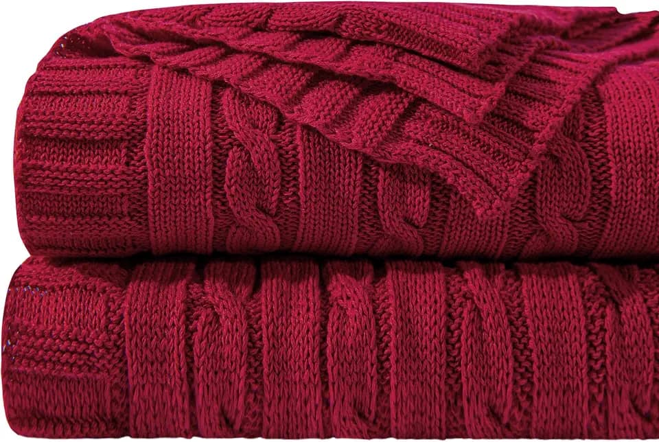 NTBAY Cotton Cable Knit Throw Blanket, 51 x 67, Red