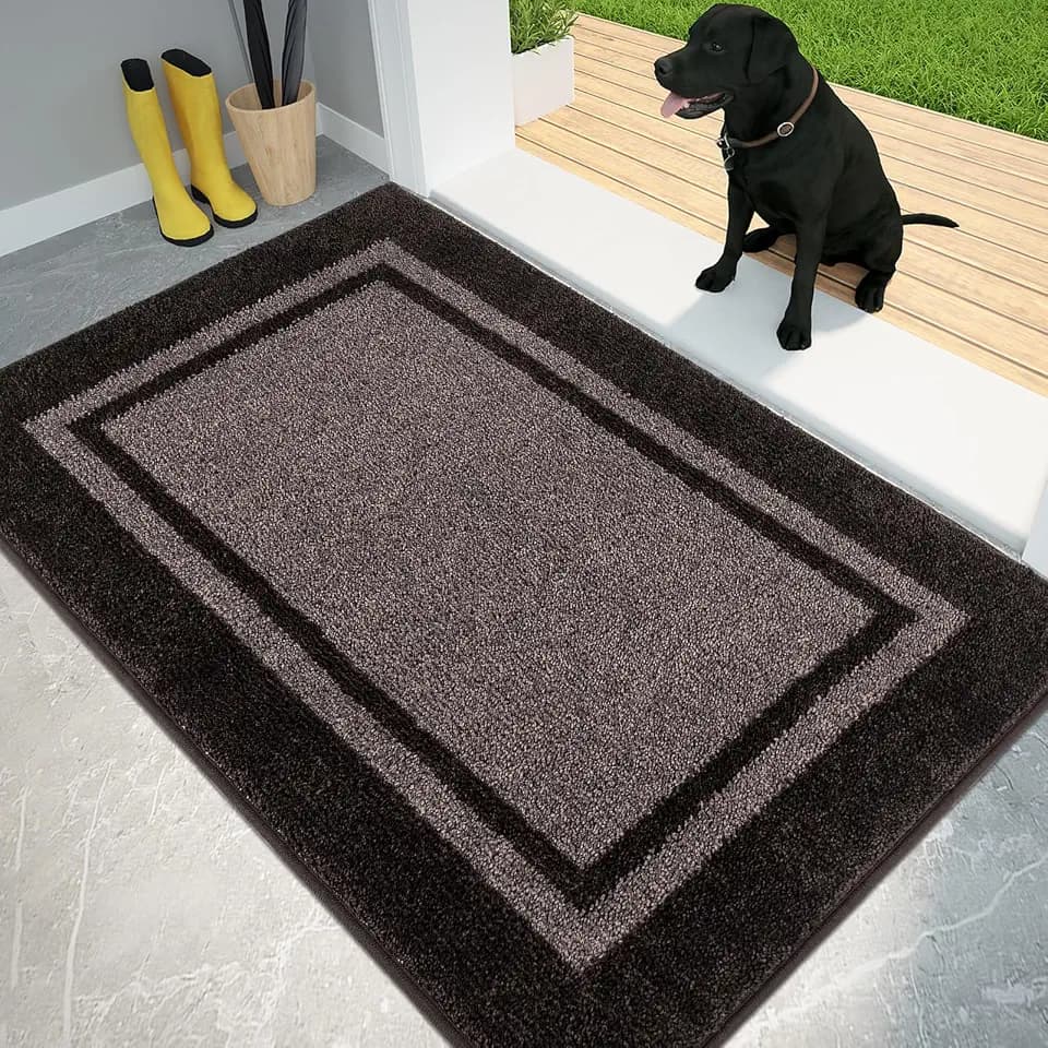 PURRUGS Dirt Trapping Indoor Door Mat, 32" x 48", Grayish Brown & Coffee