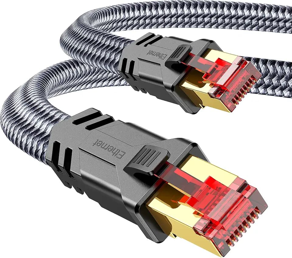 SNOWKIDS Cat 8 Netzwerkkabel 5m Grau, 40Gbps 2000MHz Flach LAN Kabel