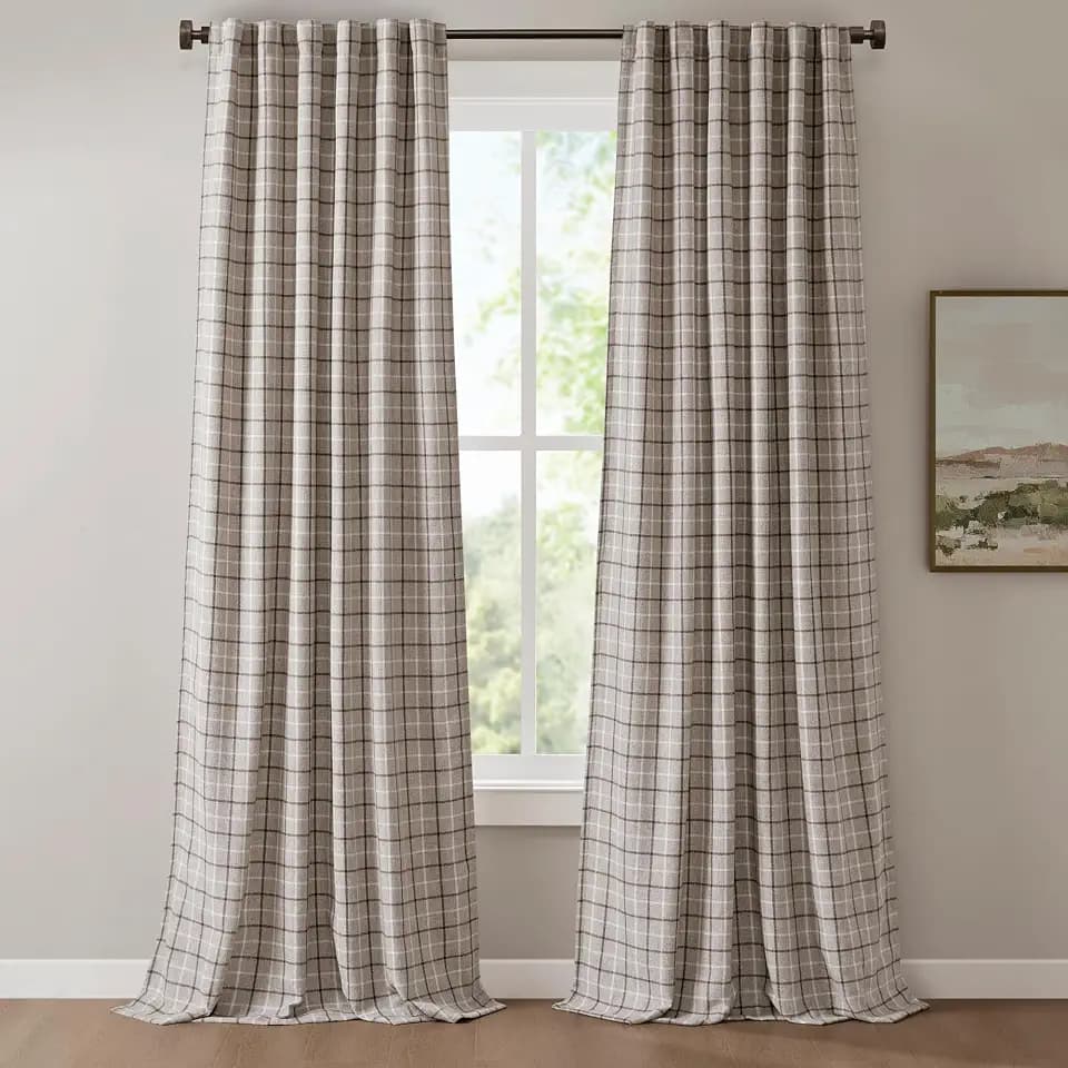 Madison Park Plaid Curtain Thermal Insulated, 1 Panel, 50x108 Brown