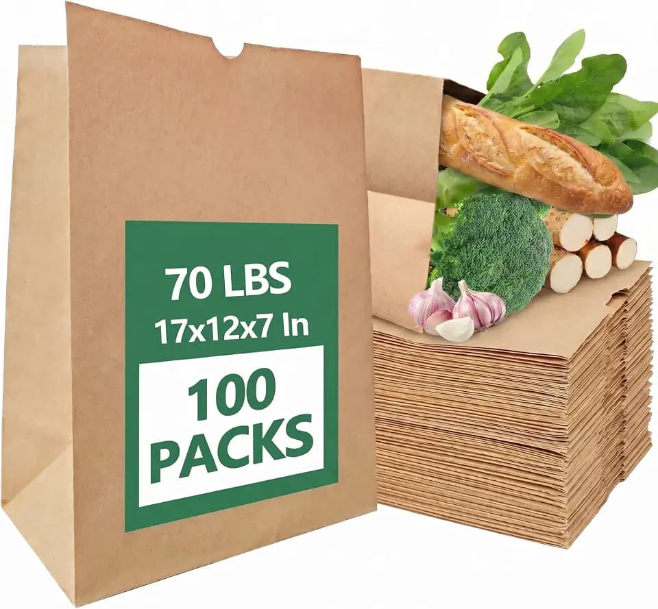 Heavy-Duty Kraft Paper Bags, 100 Pack – 70 lbs Capacity,