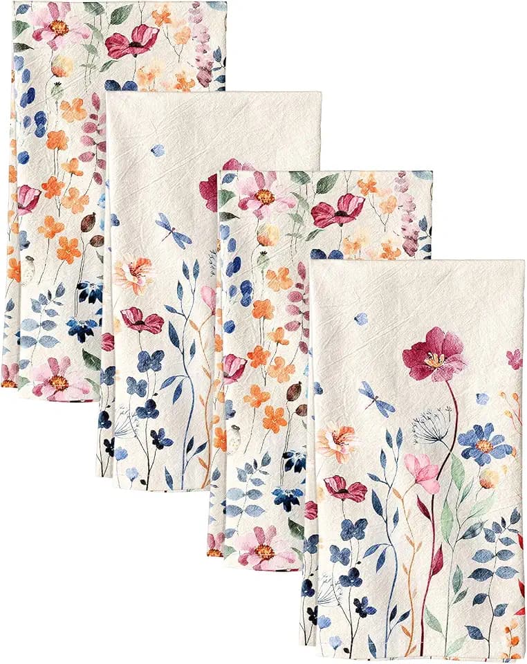Miss Adola 150GSM Flour Sack Kitchen Towels Set of 4, Wild Flower